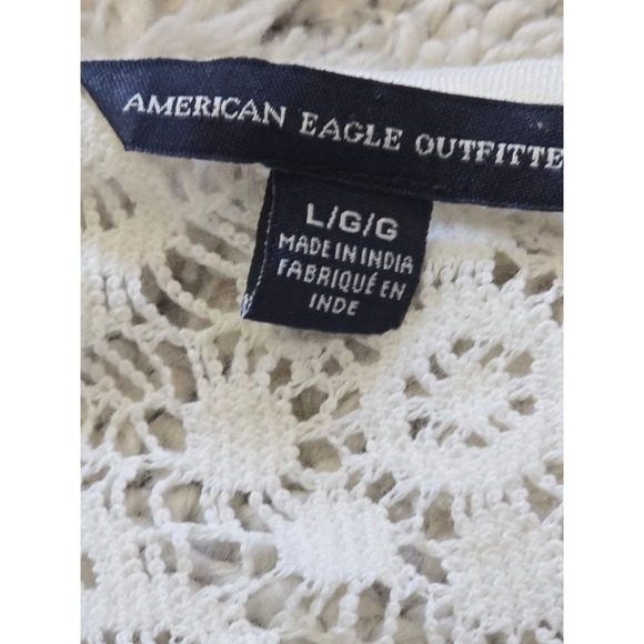 American Eagle sz L White Long Sleeve Lace Blouse Button Up‎ Bohemian Casual Top - Picture 5 of 11